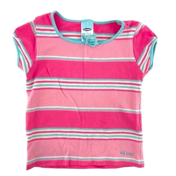 Vintage Old Navy Toddler Girls Tee – Pink & Blue Striped, Size 3T - Picture 9 of 9